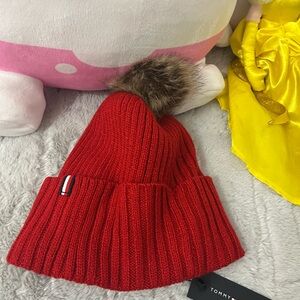 Red Knit Pom-Pom Beanie